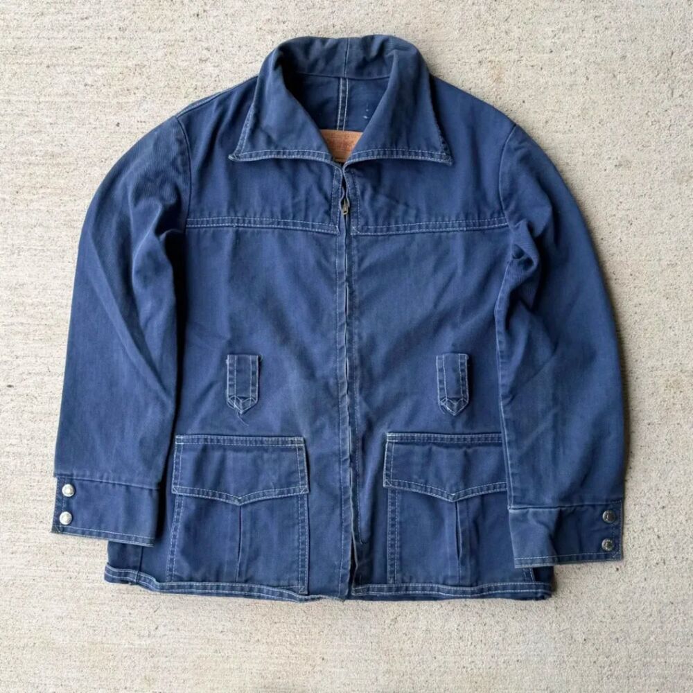 Vintage 70s Levis Denim Safari Bush Jacket Made in USA Talon Zip Field Coat